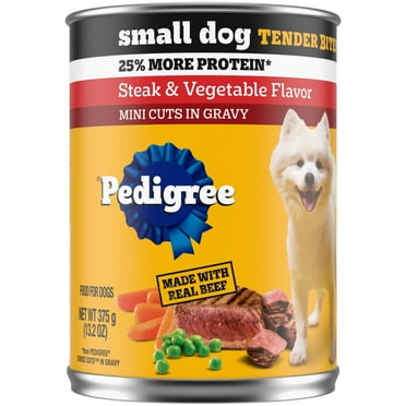 Pedigree Small Dog Tender Bites In Gravy Steak & Vegetable Flavor Wet Dog Food, (12) 13.2 Oz. Cans