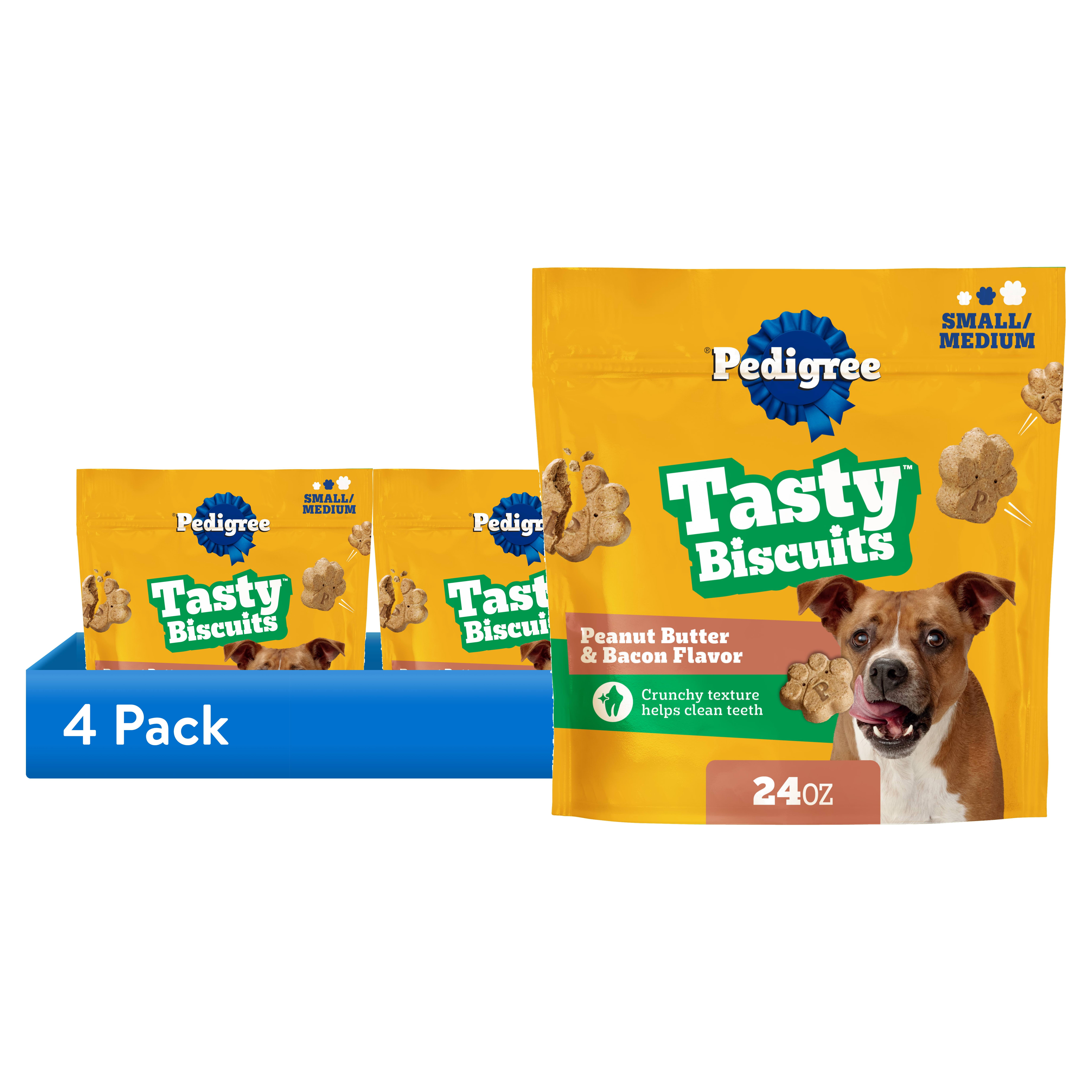 (4 pack) Pedigree Mini Dog Treats, Peanut Butter & Bacon Flavor, 24-oz Bag