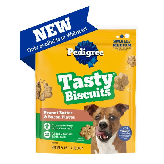 Pedigree Small Tasty Biscuits Peanut Butter & Bacon Flavor Dog Treats, 24 oz Bag