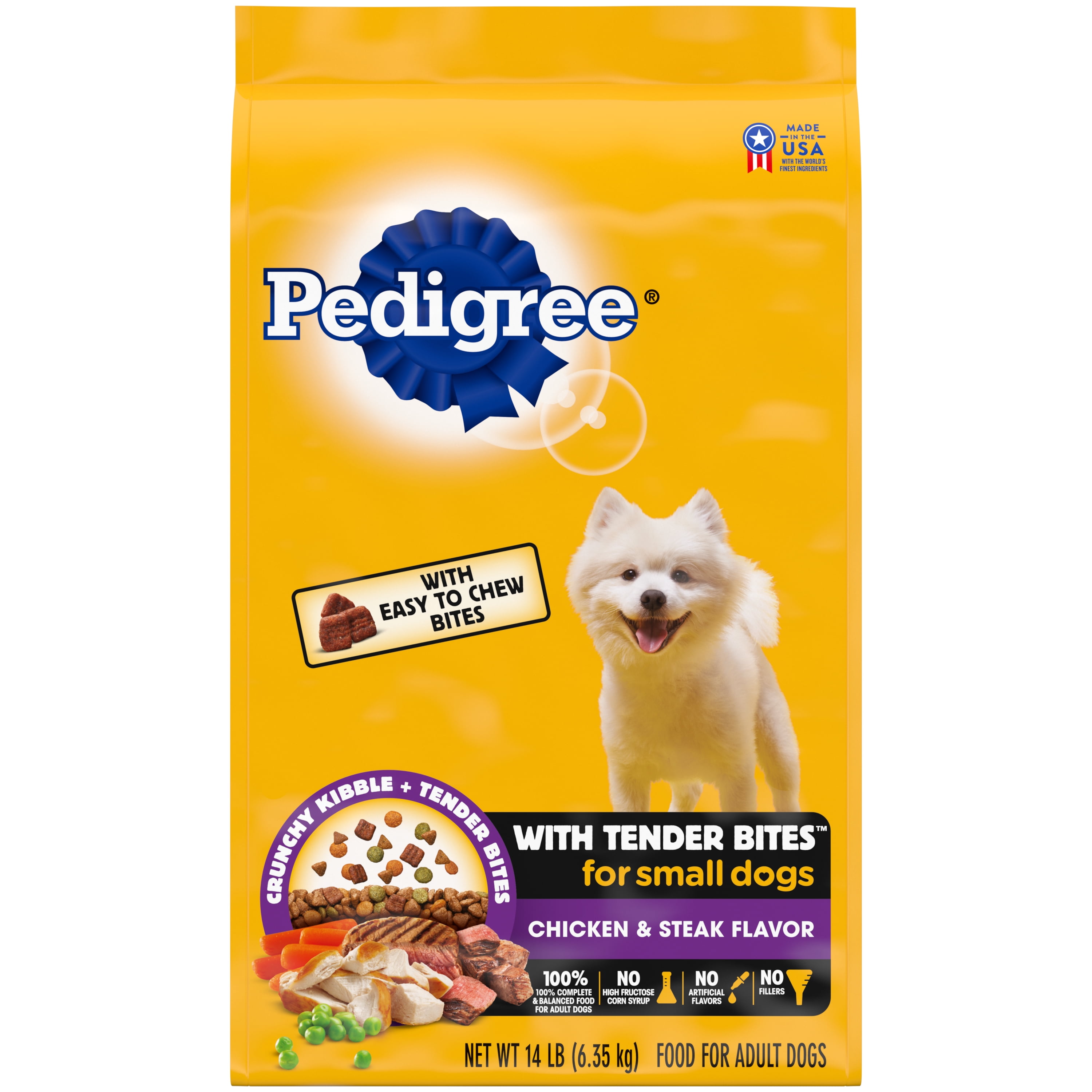 Pedigree with Tender Bites Complete Nutrition Adult Small Breed Dry Dog Food, Chicken & Steak Flavor, 15.9 lb. Bag