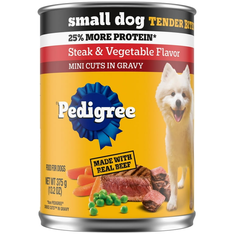 Pedigree Small Dog Tender Bites In Gravy Steak Vegetable Flavor Wet Dog Food 12 13.2 Oz. Cans