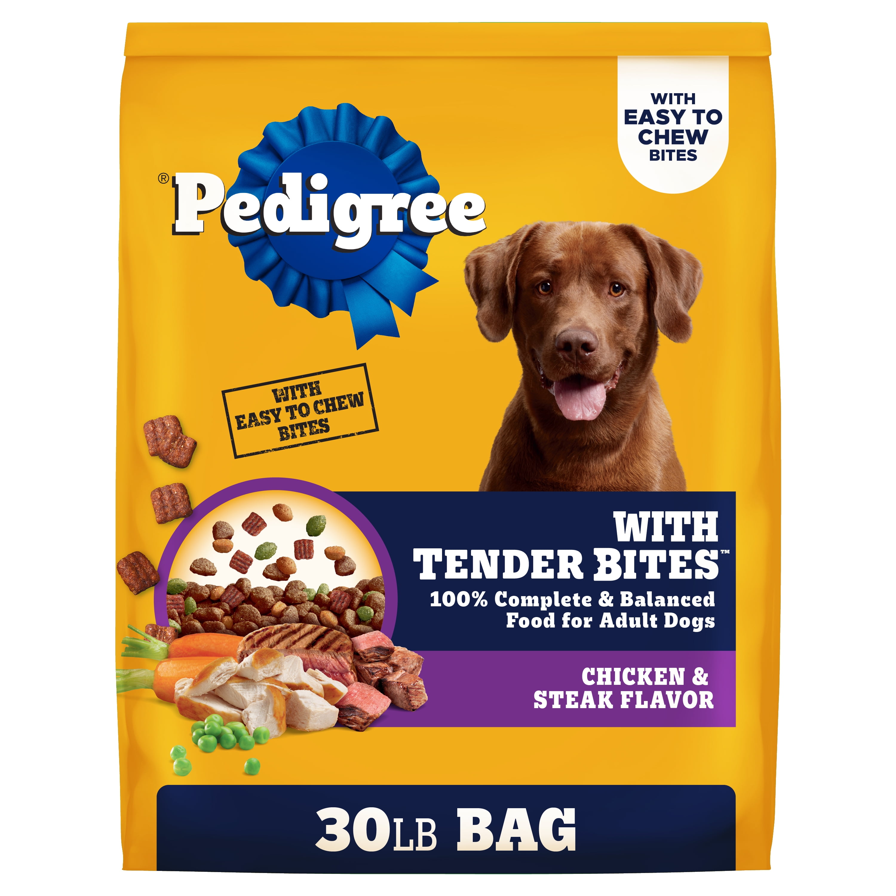 Pedigree Adult Dry Dog Food, Chicken Steak, Tender Bites, 30 Lb