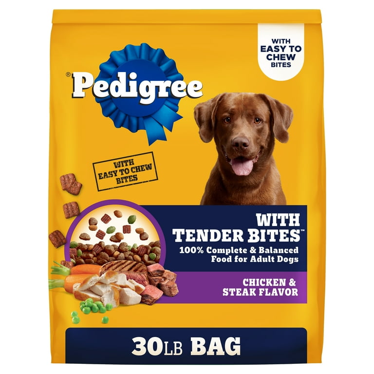 Pedigree Adult Dry Dog Food, Chicken Steak, Tender Bites, 30 Lb