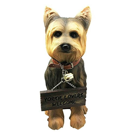 Pedigree Yorkie Yorkshire Terrier Figurine With Jingle Collar and Sign Patio Welcome Decor Sculpture