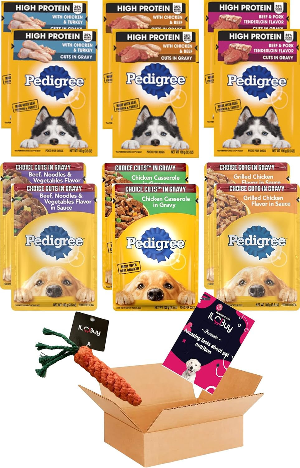 Pedigree high Protein Dog Food Bundle, Includes 12 Pouches, High