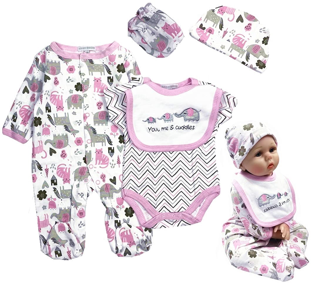 Pedolltree Reborn Baby Girl Dolls Clothes 22 inches 5 pcs Sets Pink