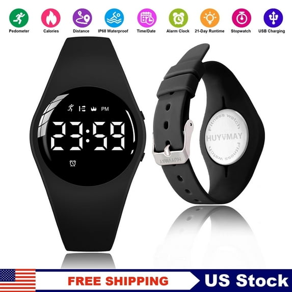 Pedometer Watch No Bluetooth No App IP68 Waterproof Watch for Kid Boys Girls, Rechargeable Digital Watch with Alarm Clock Timer Step Counter