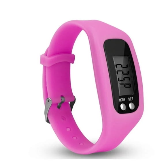 Pedometer Watch with LCD Display Simple Operation Walking Fitness Tracker Wrist Band Digital Step Counter Pink