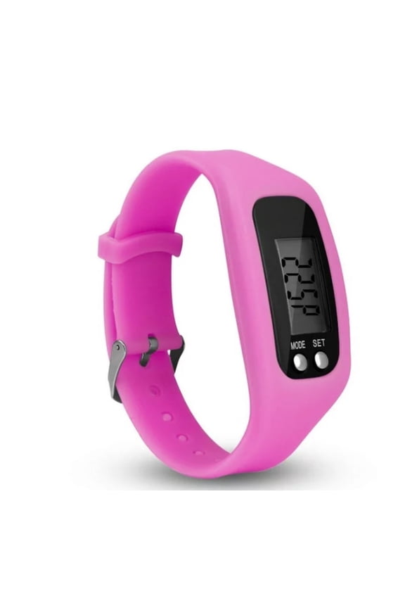 Pedometer Watch with LCD Display Simple Operation Walking Fitness Tracker Wrist Band Digital Step Counter Pink