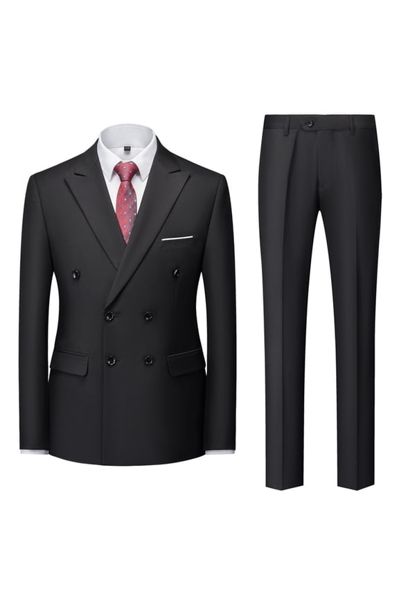 Blazer for Men Men's 2-Piece Suits Slim Fit 1 Button Dress Suit Jacket Blazer & Pants Set(Black,XXL)