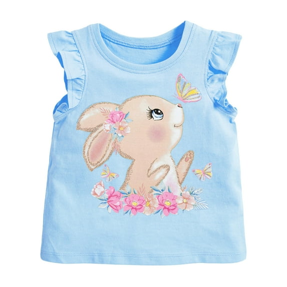Pedort Girls Tops Dressy Casual Fashion Toddler Girl's Bowknot Front Summer Tee Tops Ruffle Cap Sleeve Casual T Shirts Sky Blue,5T