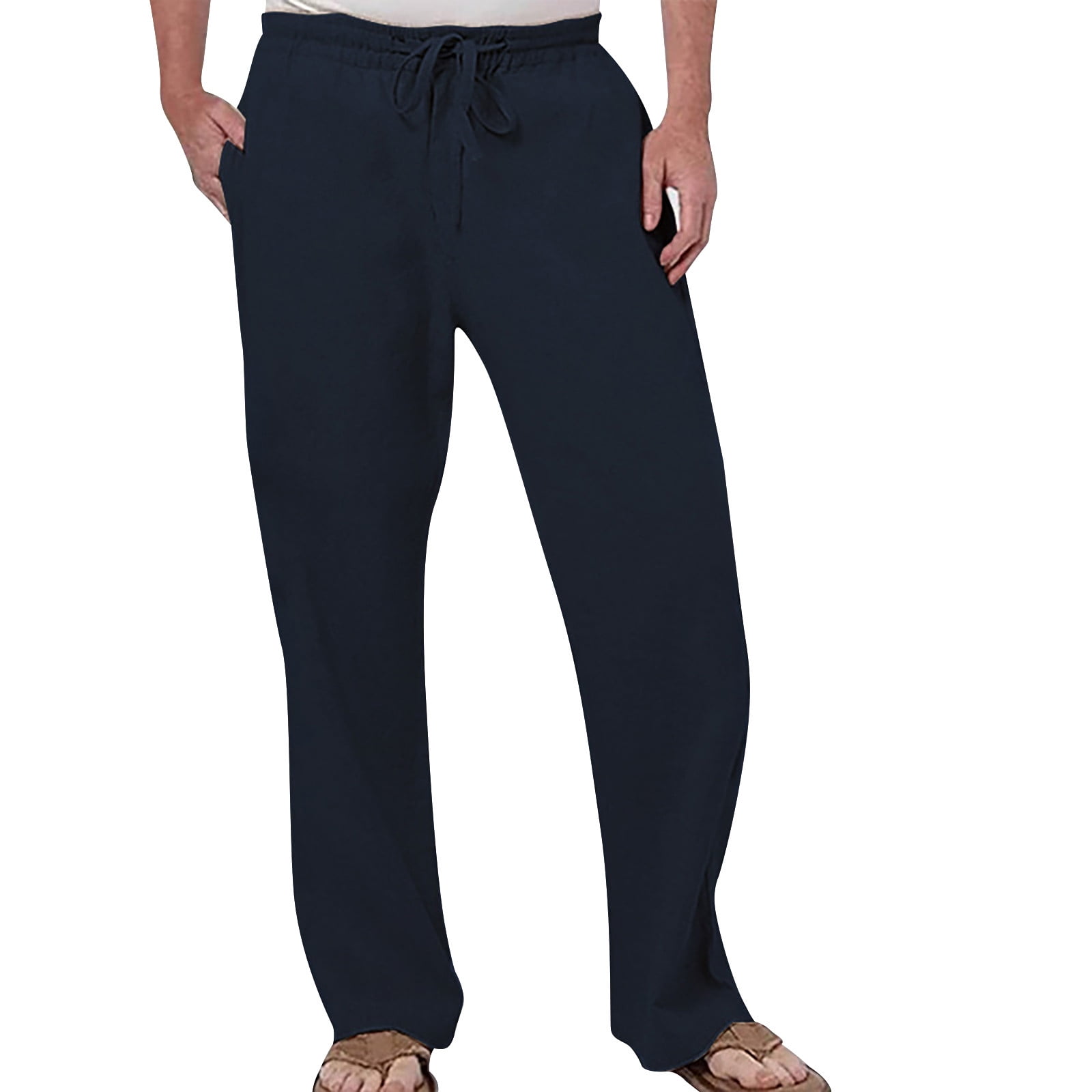Pedort Men Casual Long Pants Elastic Waist Casual Jogger Pants Navy,XL