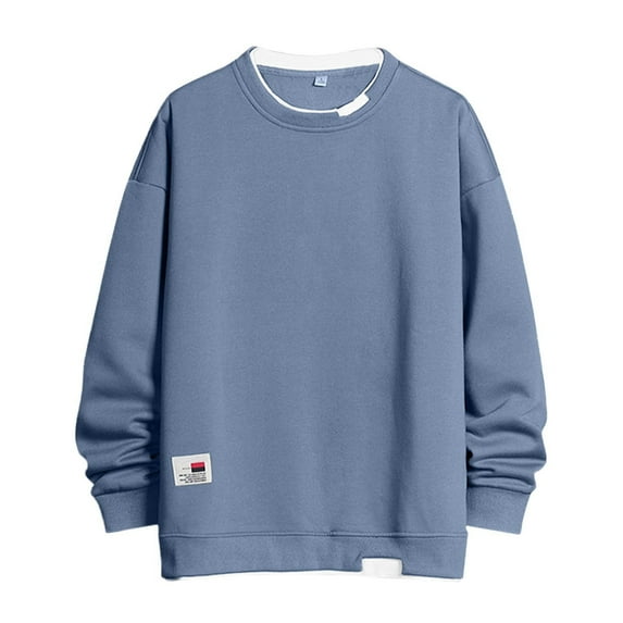 Pedort Mens' Oversized Crewneck Sweatshirt Long Sleeve Tops Simple Basic Hoodless Casual Pullover Comfy Sweater Blue,2XL