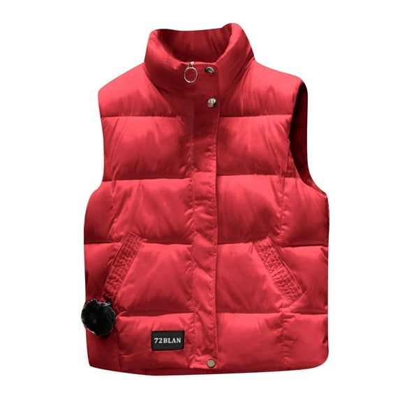 Pedort Women Winter Vests Outerwear Puffer Vest Lightweight Padded Outerwear Red,S