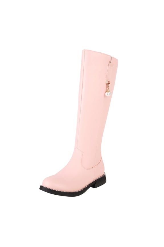 Women's Knee High Boots Leather Heeled Boot Flat Heel Shoes Pink,40