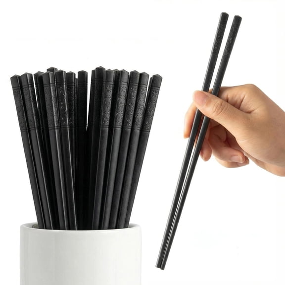 Pedoxline 10 Pairs Reusable Chopsticks , Black Non-Slip Chopsticks, Dishwasher & Heat Resistant, 9.5 Inch Asian Kitchenware for Cooking, Sushi, Ramen , Lightweight & Durable