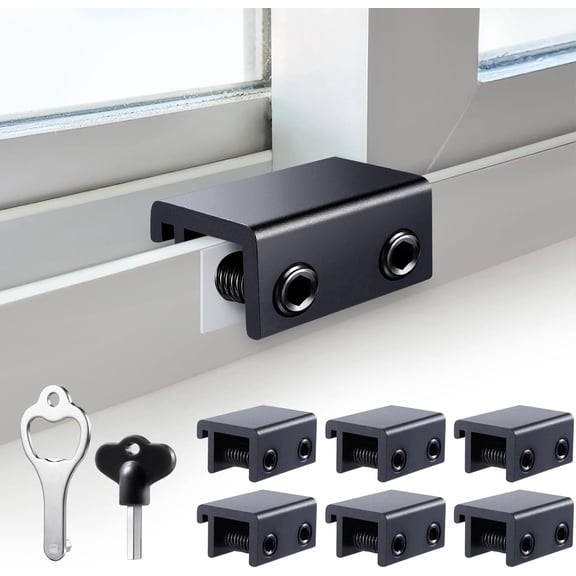 Pedoxline Sliding Window Locks with Keys (6 Sets) Adjustable Aluminum Sliding Window Stops Easy Installation Without Drilling, for Family Home Bedroom and Office (Black)