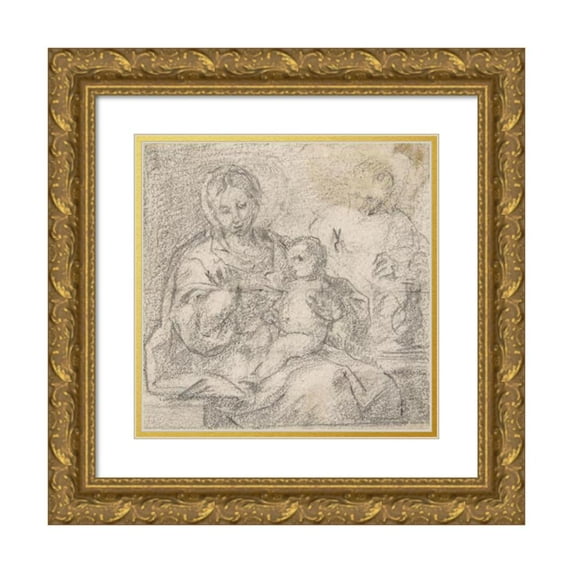 Pedro Duque y Cornejo 12x13 Gold Ornate Wood Frame and Double Matted Museum Art Print Titled - Holy Family (ca. 1700-1750)