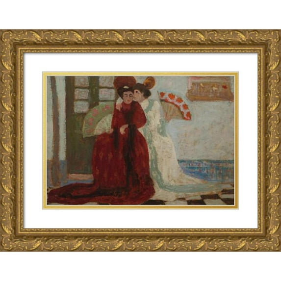 Pedro Figari 14x11 Gold Ornate Wood Frame and Double Matted Museum Art Print Titled - Confidence (1921)