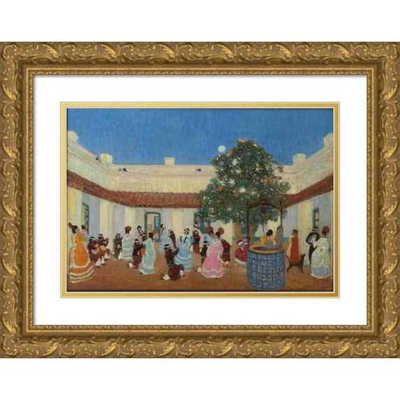 Pedro Figari 18x14 Gold Ornate Wood Frame and Double Matted Museum Art Print Titled - Patio (From 1880 Until 1938)