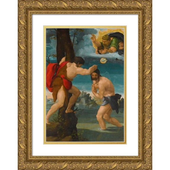 Pedro Machuca 18x24 Gold Ornate Framed and Double Matted Museum Art Print Titled - The Baptism of Christ