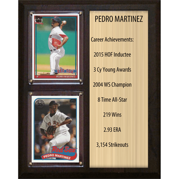 Pedro Martinez Boston Red Sox HOF Fan Gift Plaque 8x10 Stats 2 Cards Topps Donruss Panini 2024 2025 2026
