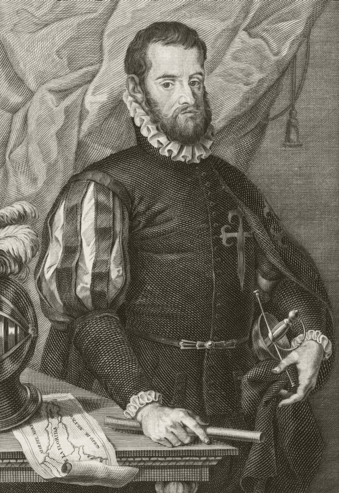 Pedro Menendez De Aviles 1519 To 1574 Spanish Admiral Founder Of St Augustine Florida And First Governor Of Florida After A Work By Francisco De Paula Mart Canvas Art - Ken Welsh Design Pics (24 x 34