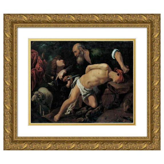 Pedro Orrente 24x20 Gold Ornate Framed and Double Matted Museum Art Print Titled - The Sacrifice of Isaac (ca 1616)