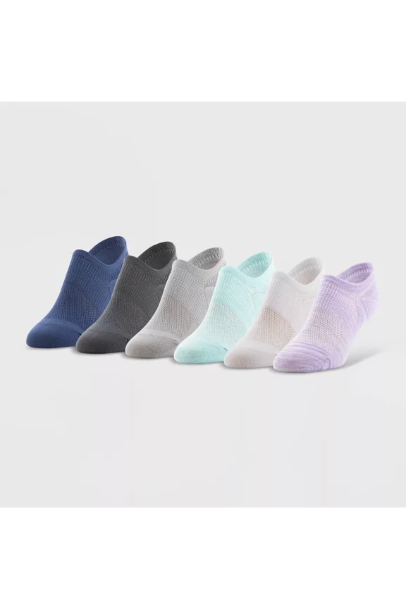 All Day Active Women's 6pk Ultra Low No Show Socks - Assorted Colors 5-10: Arch Support, Breathable Mesh