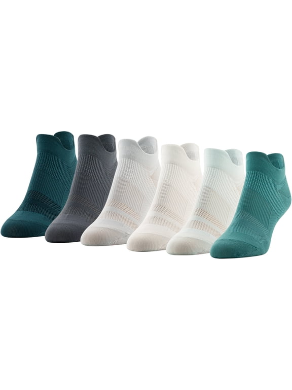 Women's All Day Active Double Tab No Show Socks, 6 Pairs