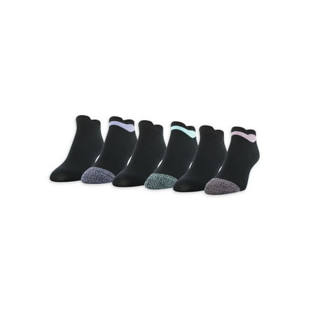 Peds Womens All Day Active No Show Socks with Double Tabs, Shoe Size 5-10, 6 Pairs