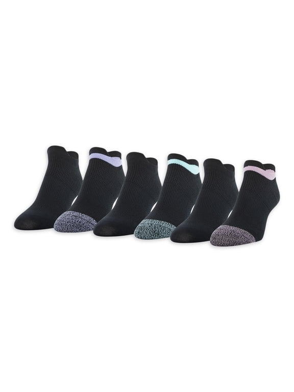 Womens All Day Active No Show Socks with Double Tabs, Shoe Size 5-10, 6 Pairs