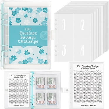 Pedty 1*Book,100 Day Money Saving Challenge Flyer Blue,"100 Days Challenge! Loose Leaf Notebook 100 Envelope Challenge A Financial Plan to Help You Develop The Habit of Saving "