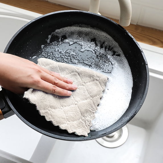 Pedty 1 PC Kitchen Cloth Dish Towels Dish Cloth Double-sided Two-color Dish-washing Towel Coral Fleece Hanging Cloth Scouring Pad
