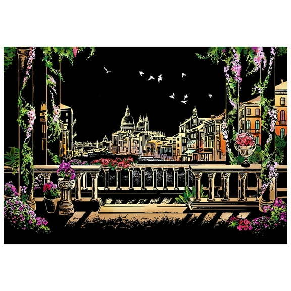 Pedty 1*Scratching,Night City Magic Scratch Art Painting Paper DIY Drawing Brush Stick Kits Decor