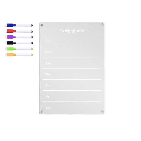 Pedty 1 Set Of Acrylic Panels,Acrylic Calendar Magnetics Board for Fridge Reusable Magnetics Planning Whiteboard Workout Board for Refrigerator Includes 6 Markers With Calendar Board 6ml
