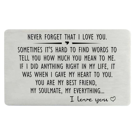 Pedty 1X Card,Wallet Insert Card Gifts for Men Husband From Wife Girlfriend Boyfriend Birthday Gifts Metal Mini Love Note Valentine Wedding Gifts for Groom Bride Him Her