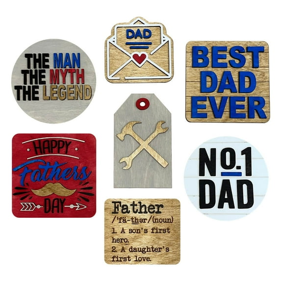 Pedty 1X Father's Day Tray Decoration (7Pcs),Father's Day Tiered Tray Decor Wooden Table Signs Father's Day Wood Sign Best Dad Ever Tiered Tray Decor For Dad Gift Farmhouse Kitchen Shelf Decorations