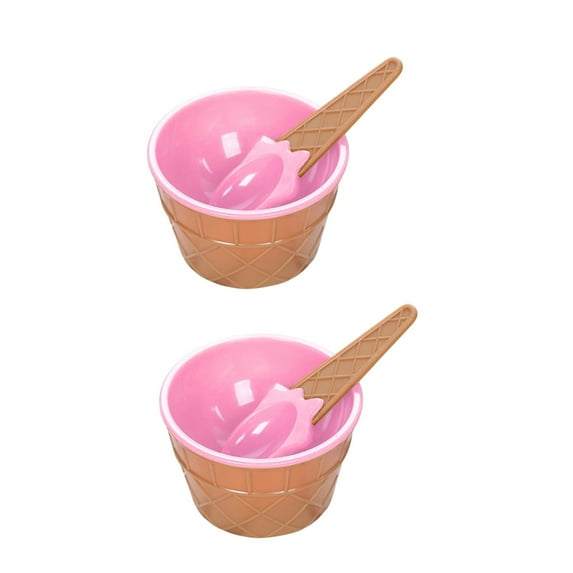 Pedty 2× Bowl +2× Spoon,Cartoon Candy Color Ice Cream Bowl with Spoon Kids Ice Cream Tool Ice-Cream