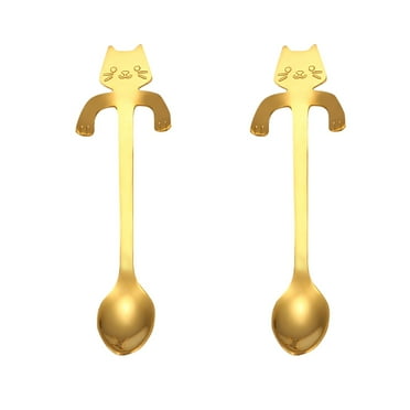 Pedty 2× Spoon,Cat Spoon Short Handle Spoons Flatware Coffee Drinking Tools Kitchen Gadge