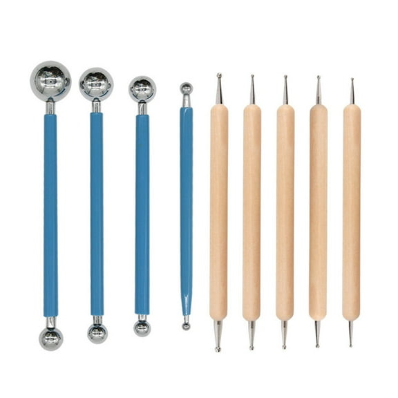 Pedty 9 Pottery Tool Set,Clay Sculpting Tool,2-Way 9Pcs/Set Marbleizing Nail Manicure Diy Tools Tips Mix Pen Dot Dotting Art Artscrafts & Sewing,Ceramic Kit,9-Piece Clay Tool Set
