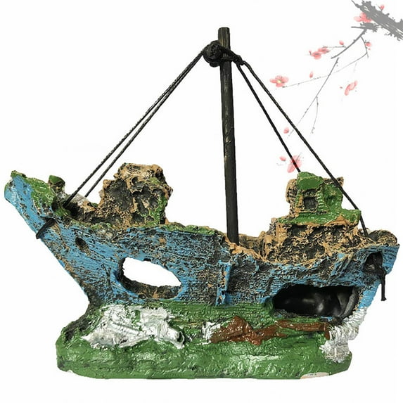 Pedty A Sunken Ship Decoration Aquarium Accessories Aquarium Fish Tank Landscape Pirate Ship Wreck Ship Decor Resin Boat Ornament