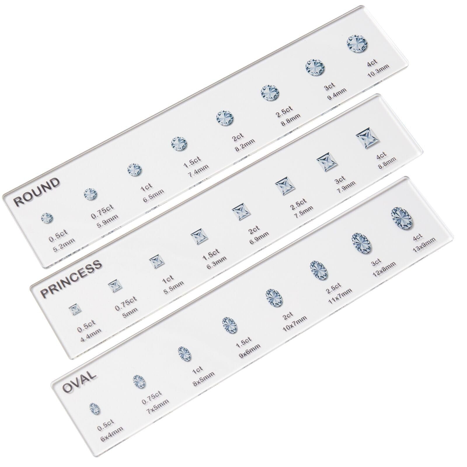Diamond Scale Ruler Pedty Diamond Size Gauge,3 Piece Measuring Tool,Size Shape Sizer Kit ...