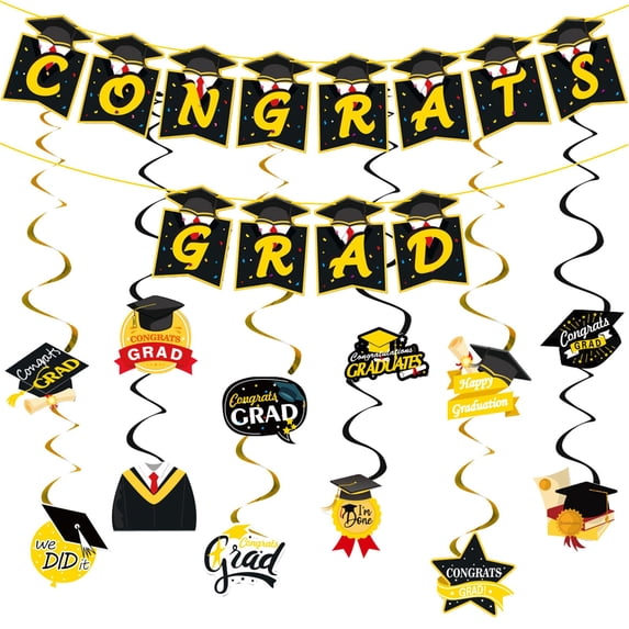 Pedty Event & Party,Graduation Foil Balloons 2024 Congrats Grad Mylar Balloons Black and Gold Graduation Balloons Class Of 2024 Graduation Party Decorations for 2024 Graduation Party Supplies
