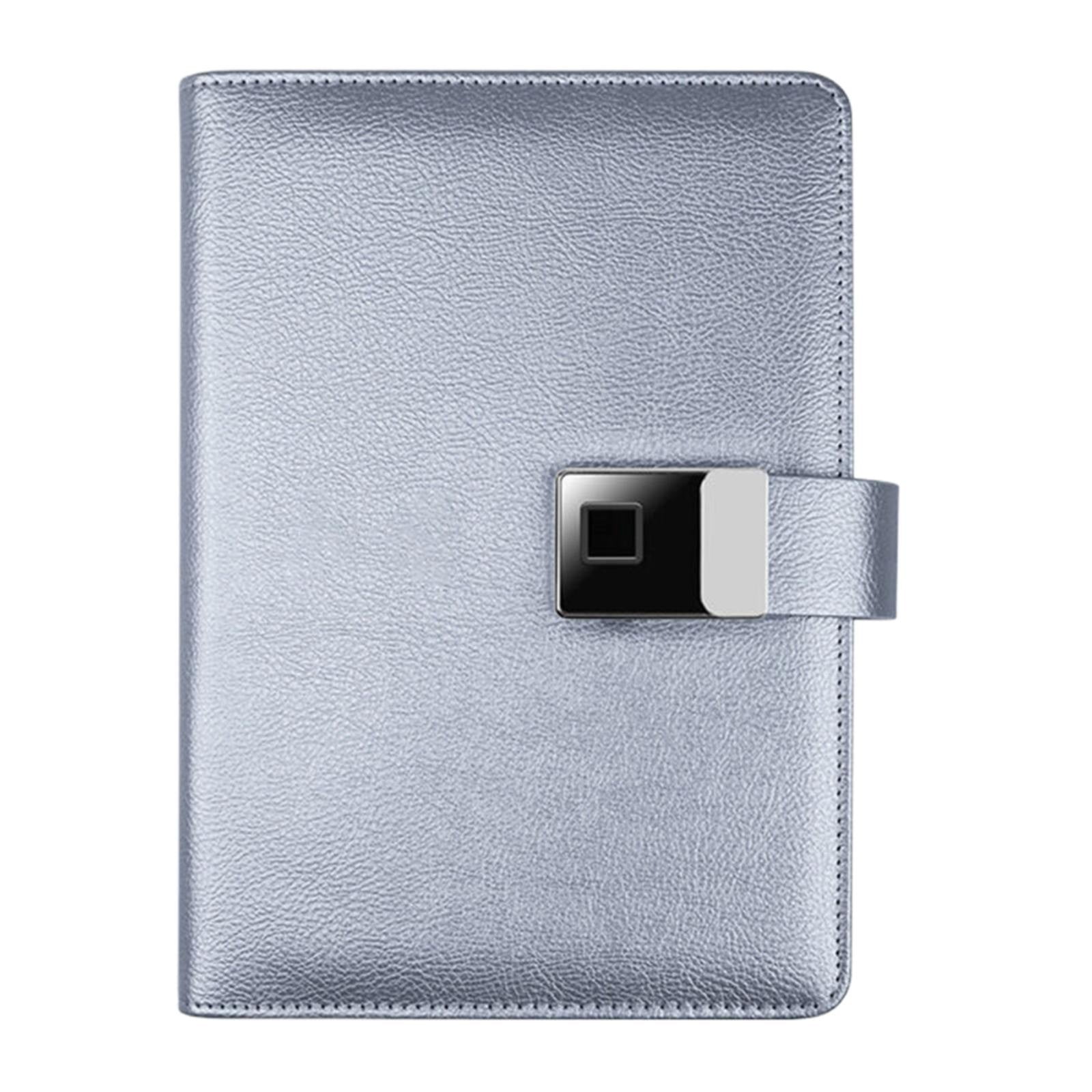 Pedty Leather Notebook with Fingerprint Lock Moonlight Silver,Intelligent Fingerprint Unlocking Notebook Mobile Wireless Charging Student Notebook A5 Loose Business Notebook,