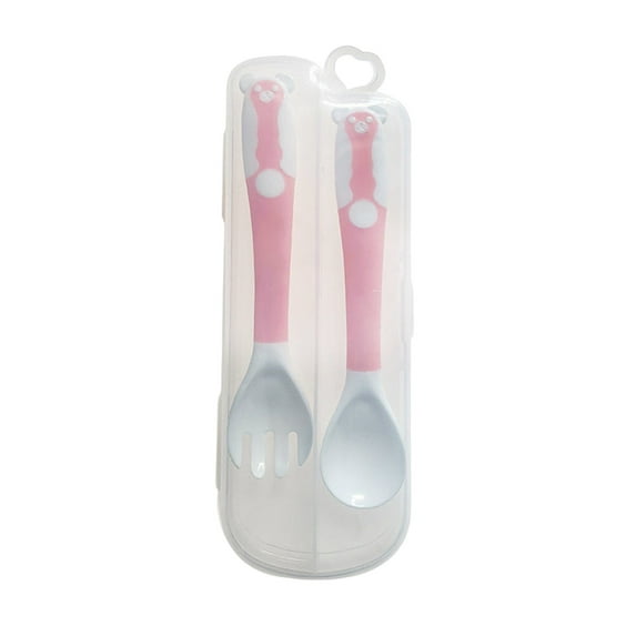 Pedty Spork 2Pc Storage Box 1Pc,Baby Spoon And Fork Set With Bendable Head For Feeding And Training Bullet