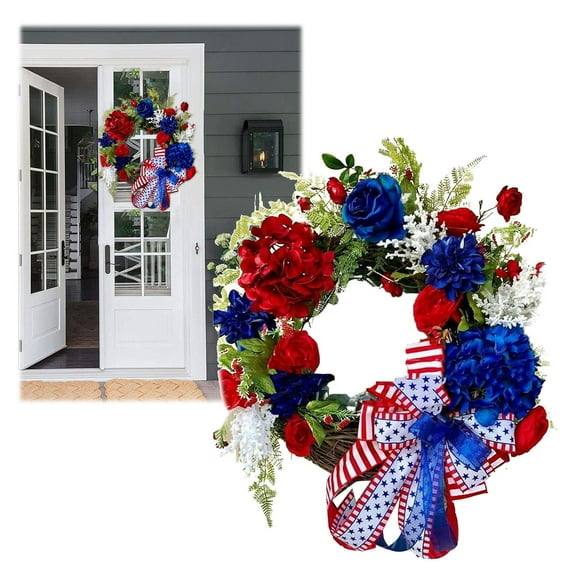 Pedty Spring Wreaths,Wreath for Front Door,4Th of July Wreaths for Front Door Patriotic Wreath Independence Day American Flag Home Porch Indoor Outdoor Decoration,Independence Day Hanging Decoration