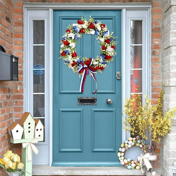 Pedty Summer Patriotic Wreaths Memorial Day,Wreath for Front Door,The and Stripes and The Fragrance of A Creative Door Hanging Exclusive To Independence Day,Independence Day Hanging Decoration