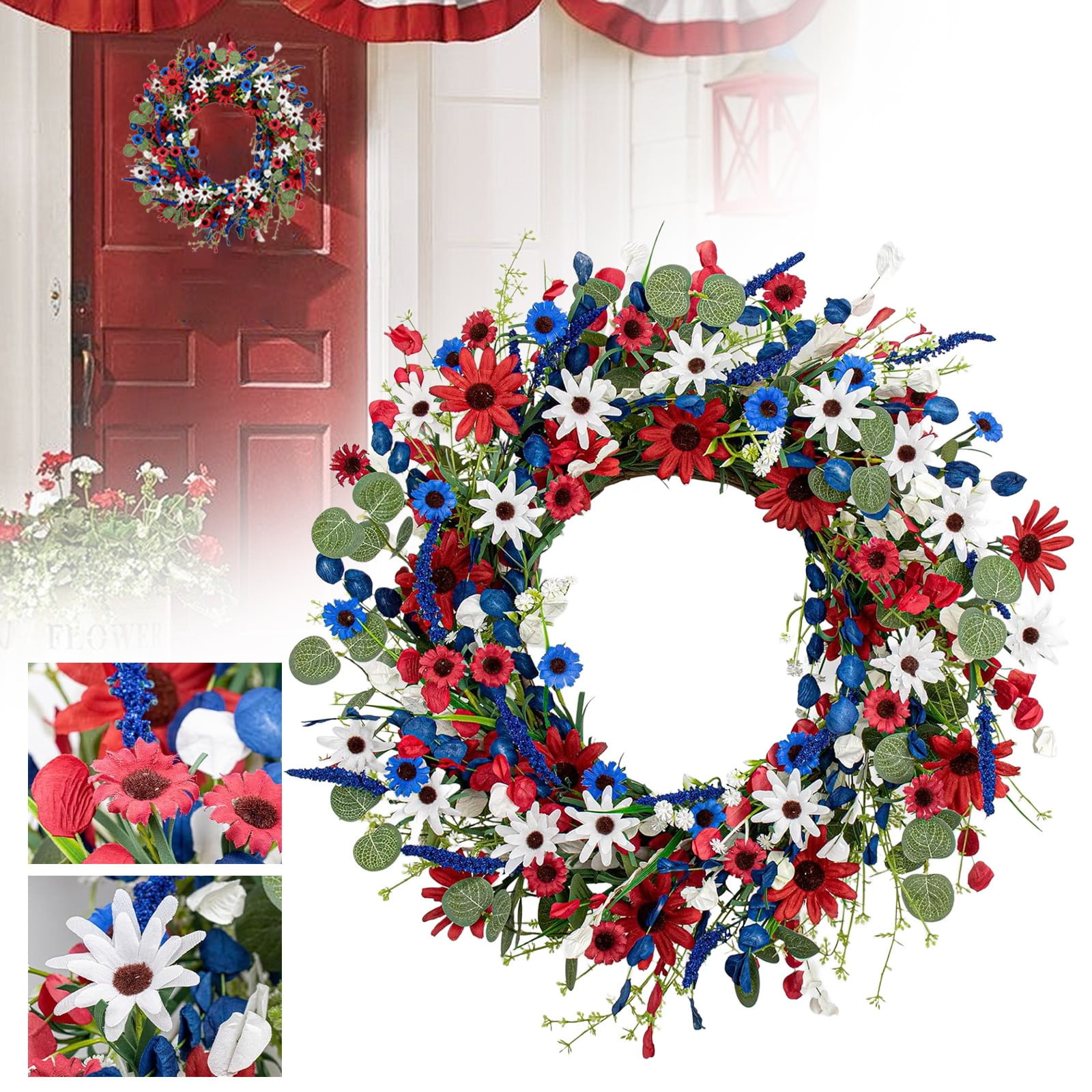 Pedty Summer Wreaths,Wreath for Front Door,4Th of July Wreath Patriotic ...
