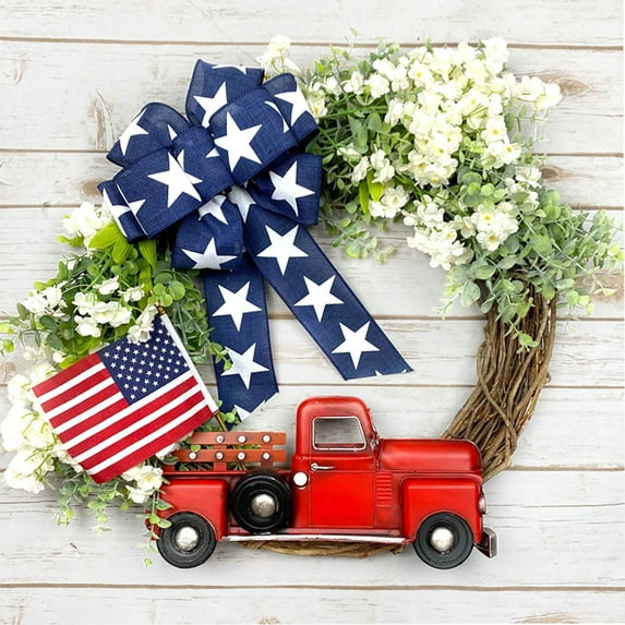 Pedty Summer Wreaths,Wreath for Front Door,Bowtie Card Car Door Hanging Wreath Independence Day Flag Decoration Hanging Wreath,Independence Day Hanging Decoration